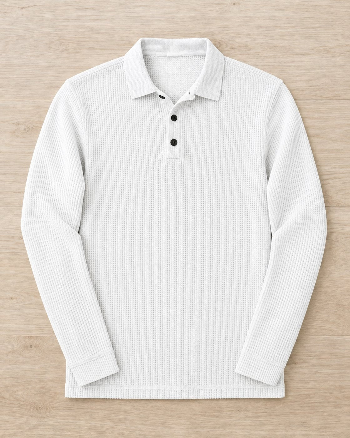 Pomence™ Long Sleeve Textured Polo. Pomence Long Sleeve Textured Polo, Ice White