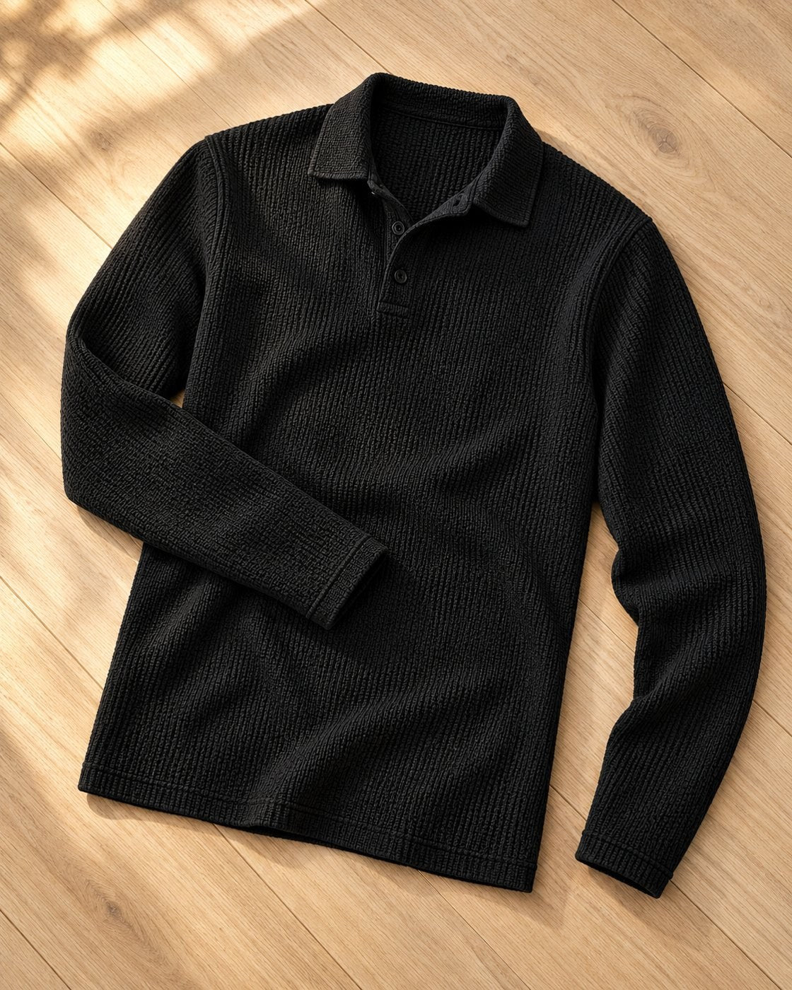 Pomence™ Long Sleeve Textured Polo. Pomence Long Sleeve Textured Polo, Espresso Black
