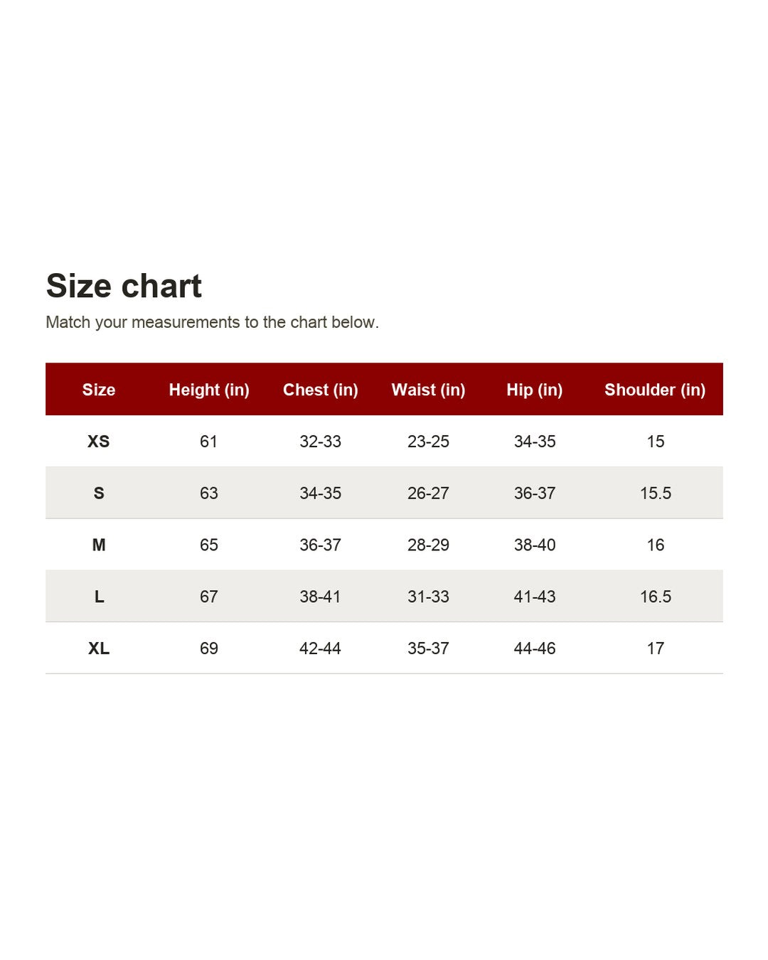 Pomence™ Nikki Halloween Costume Set: Red Zebra Halter Top + Faux Leather Cargo Shorts. Size chart