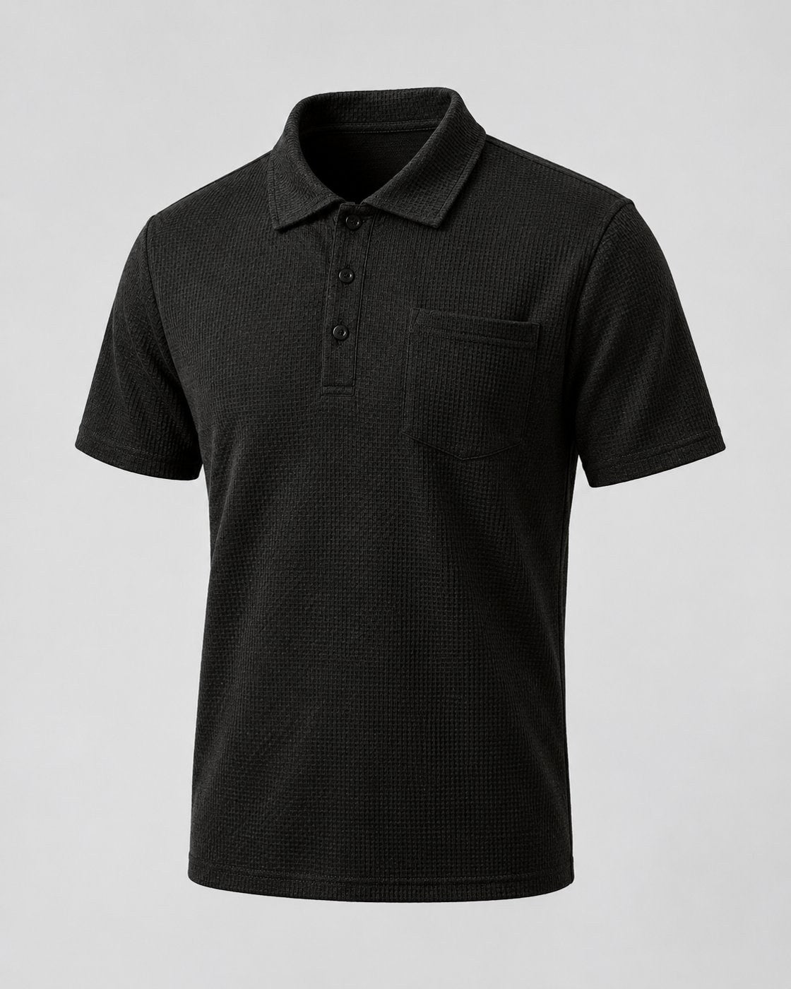 Pomence™ Textured Pocket Polo. Pomence Textured Pocket Polo, front view, Espresso Black