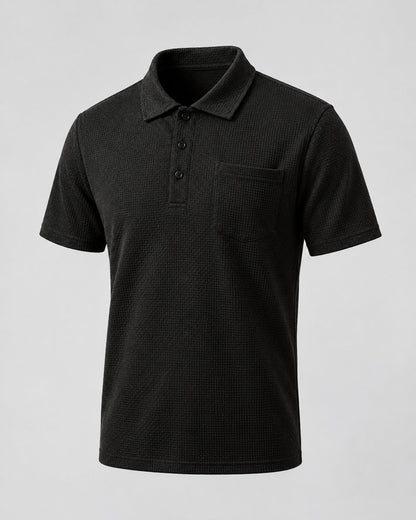 Pomence™ Textured Pocket Polo. Pomence Textured Pocket Polo, front view, Espresso Black