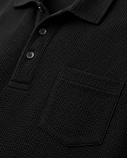 Pomence™ Textured Pocket Polo. Pomence Textured Pocket Polo, chest pocket and button placket close up