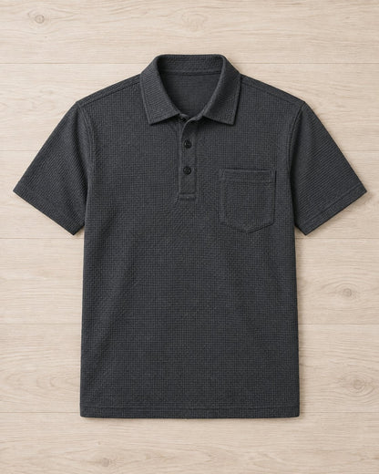 Pomence™ Textured Pocket Polo. Pomence Textured Pocket Polo, front view, Harbour Gray