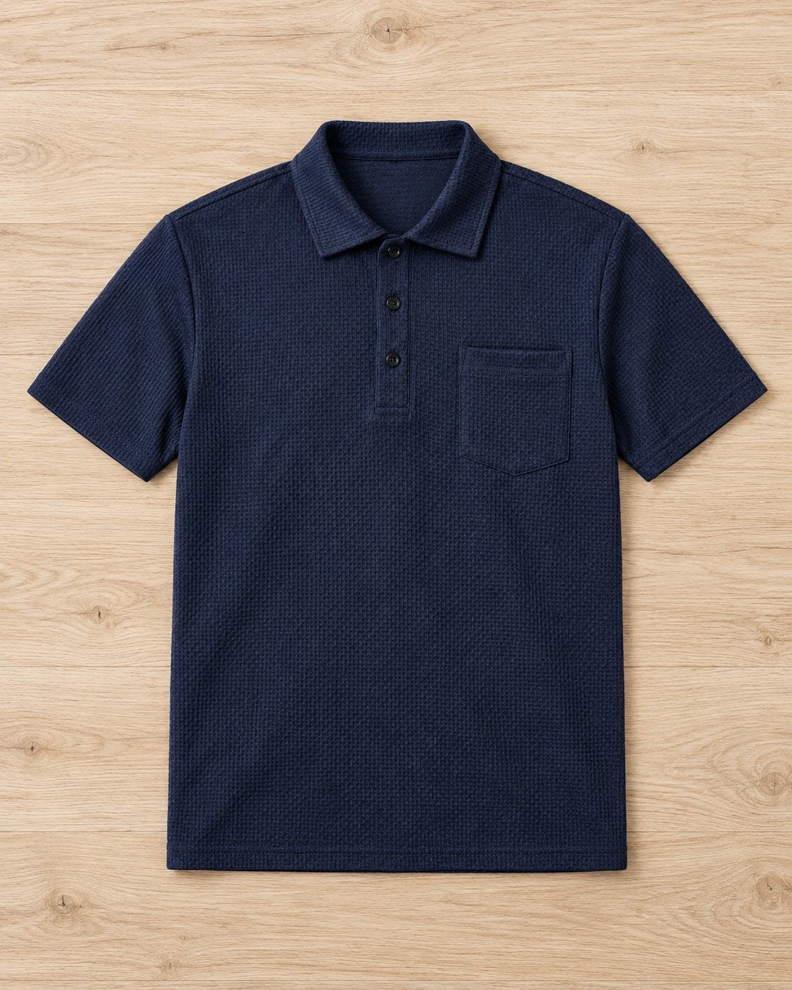 Pomence™ Textured Pocket Polo. Pomence Textured Pocket Polo, front view, Midnight Navy