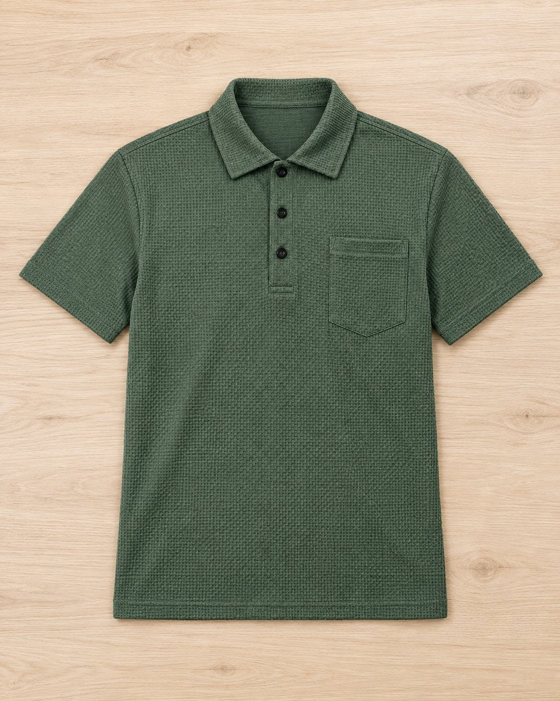 Pomence™ Textured Pocket Polo. Pomence Textured Pocket Polo, front view, Sage Green