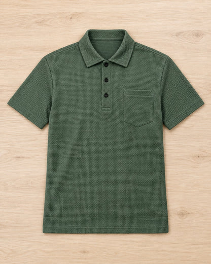 Pomence™ Textured Pocket Polo. Pomence Textured Pocket Polo, front view, Sage Green