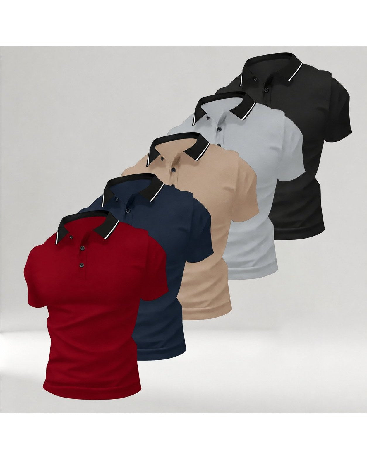 Pomence Men's 5-Pack Polo Shirts. Pomence 5-Pack Polo Shirts, Red + Dark Blue + Khaki + Gray + Black set