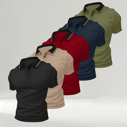 Pomence Men's 5-Pack Polo Shirts. Black + Khaki + Red + Navy Blue + Army Green