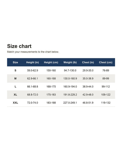 Pomence™ Posture Support Shoulder Straps. Size chart