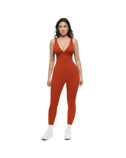 Pomence Women's Deep V Compression Shapewear Jumpsuit. Pomence Deep V Compression Shapewear Jumpsuit, Cinnaba