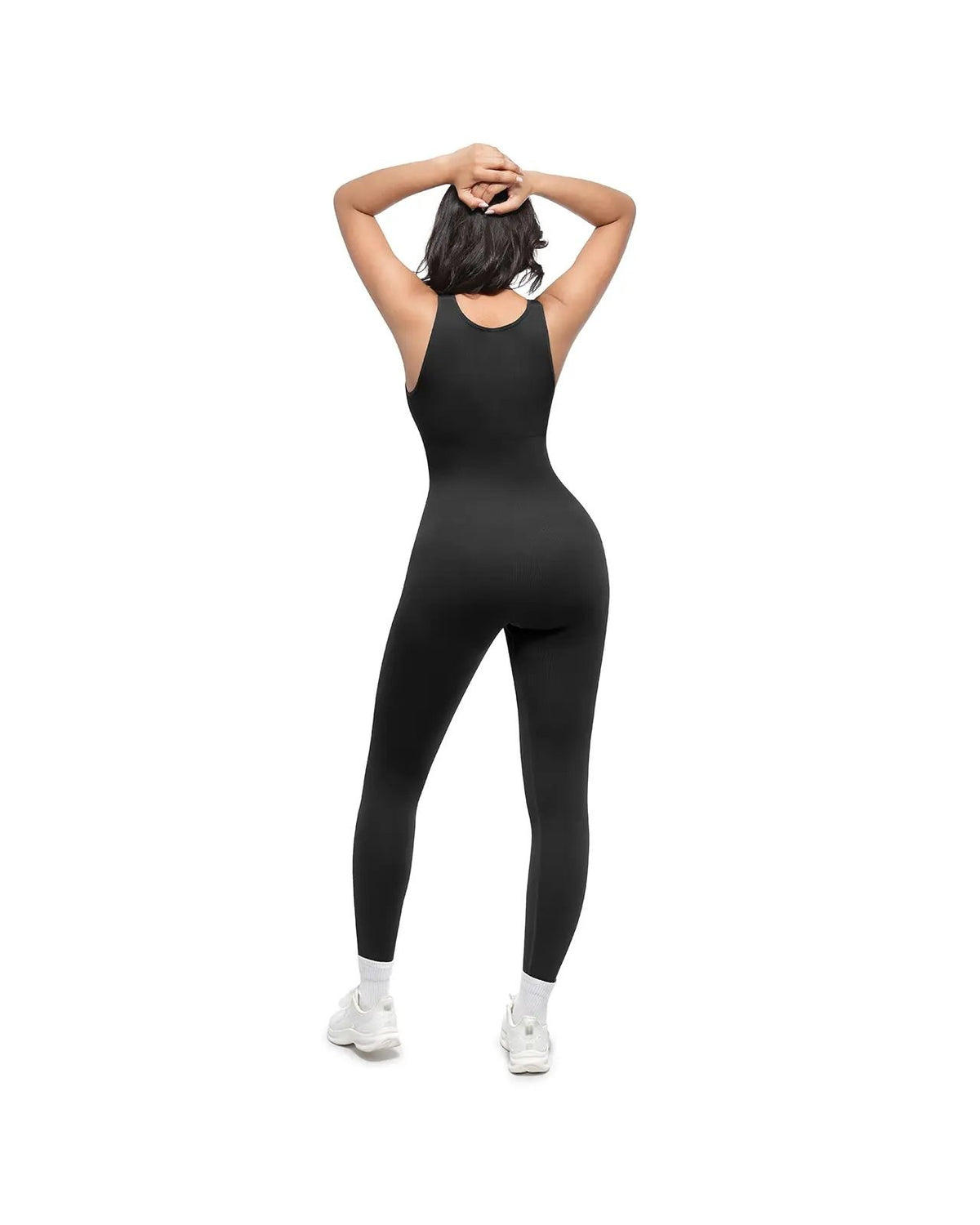 Pomence Women's Deep V Compression Shapewear Jumpsuit. Pomence Deep V Compression Shapewear Jumpsuit, Black, back detail