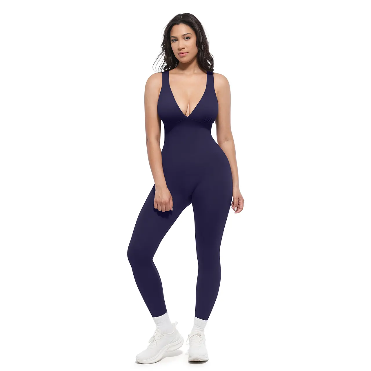 Pomence Women's Deep V Compression Shapewear Jumpsuit. Navy Blue