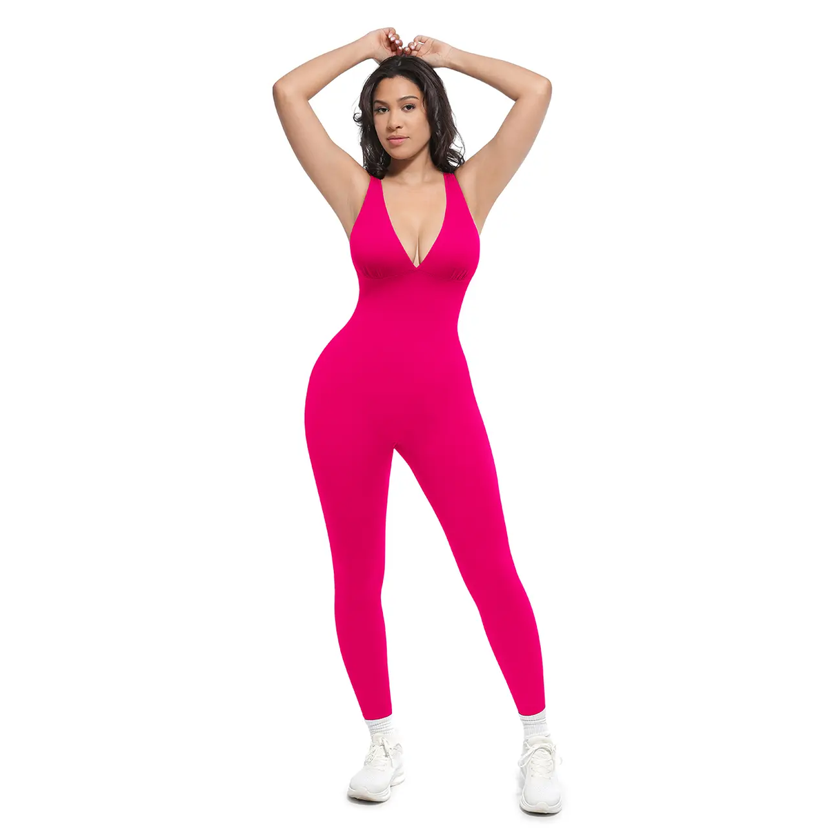 Pomence Women's Deep V Compression Shapewear Jumpsuit. Rose Red