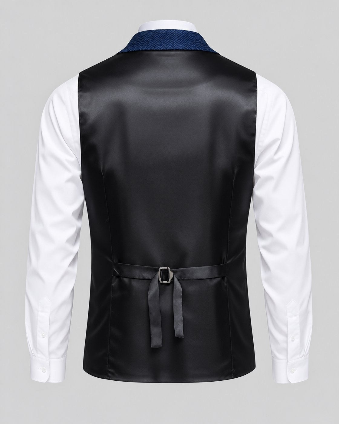 Pomence™ Herringbone Tweed Waistcoat. Pomence Herringbone Tweed Waistcoat, satin back panel with the adjustable buckle strap