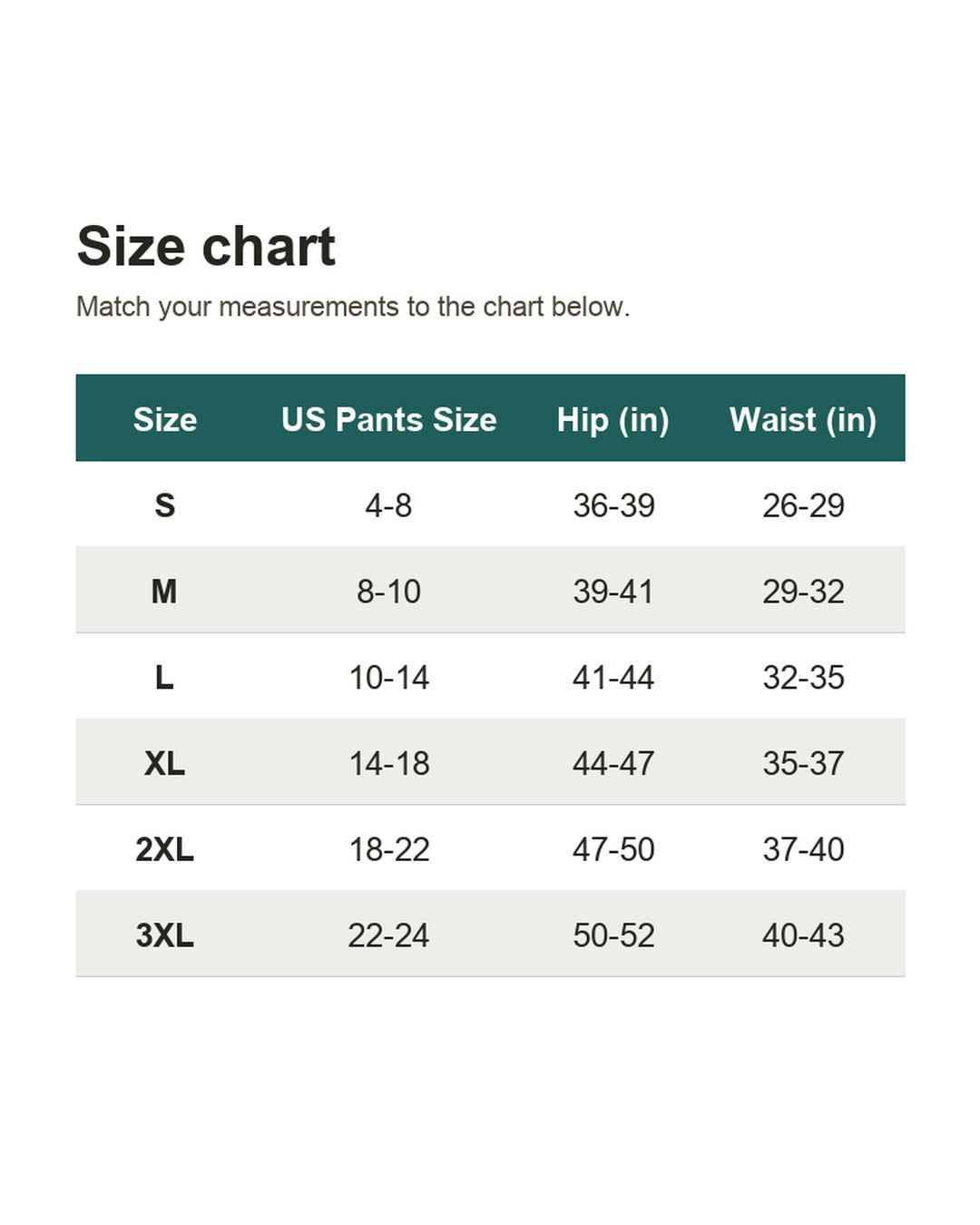 Pomence™ Leakproof Underwear for Bladder Leaks (Buy 1 Get 1 Free). Size chart