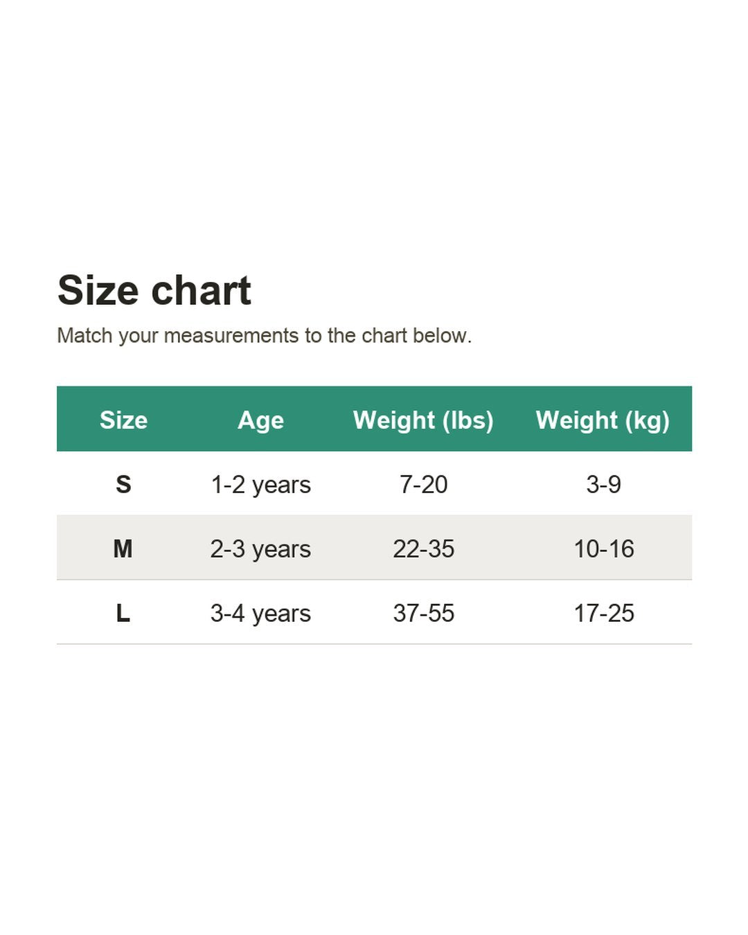 Pomence™ Potty Training Underwear (Buy 1 Get 1 Free). Size chart