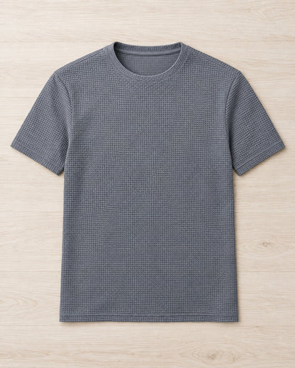 Pomence™ Textured Crew Tee. Pomence Textured Crew Tee, flat lay, Silverwood Gray