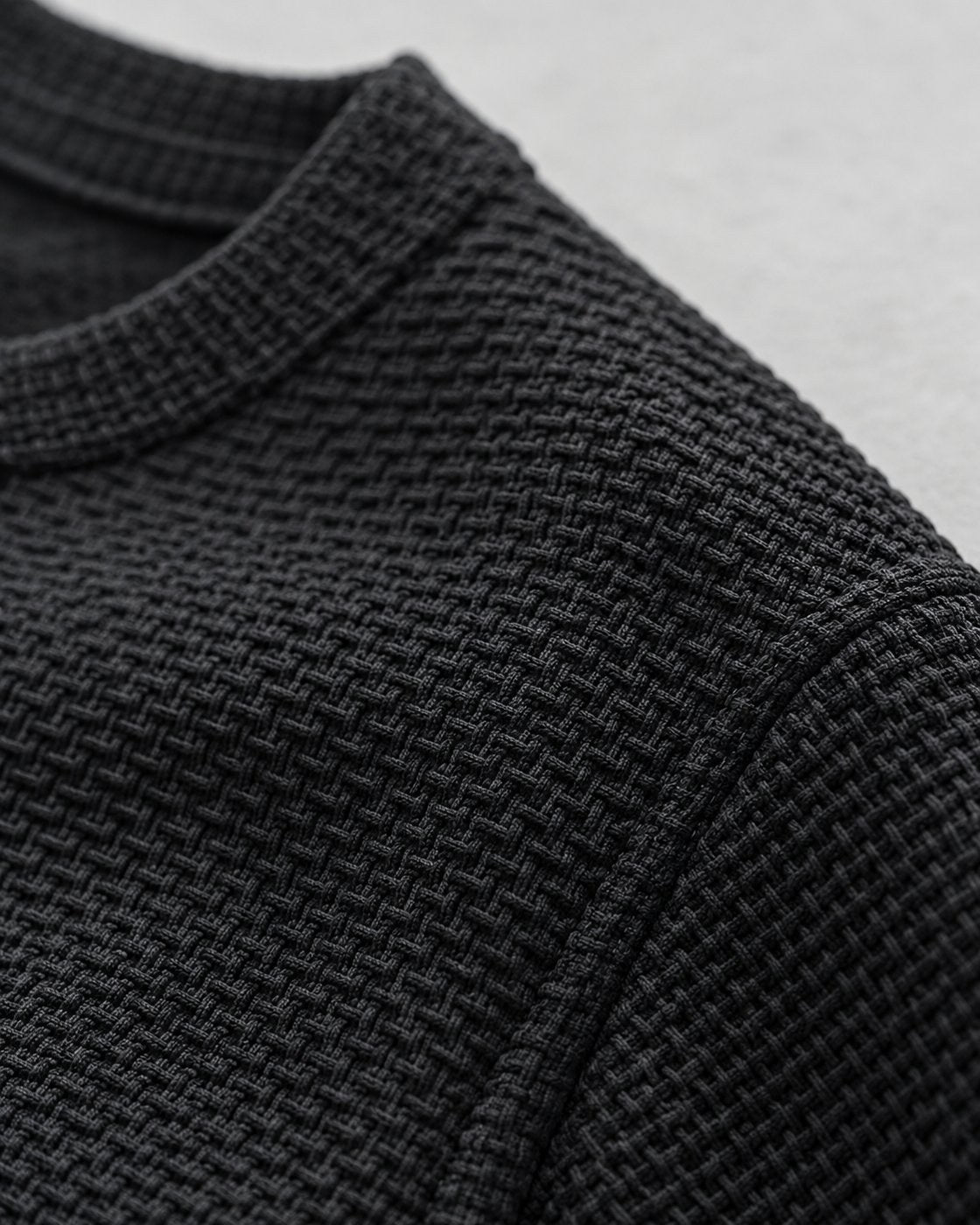 Pomence™ Textured Crew Tee. Pomence Textured Crew Tee, waffle knit texture close-up