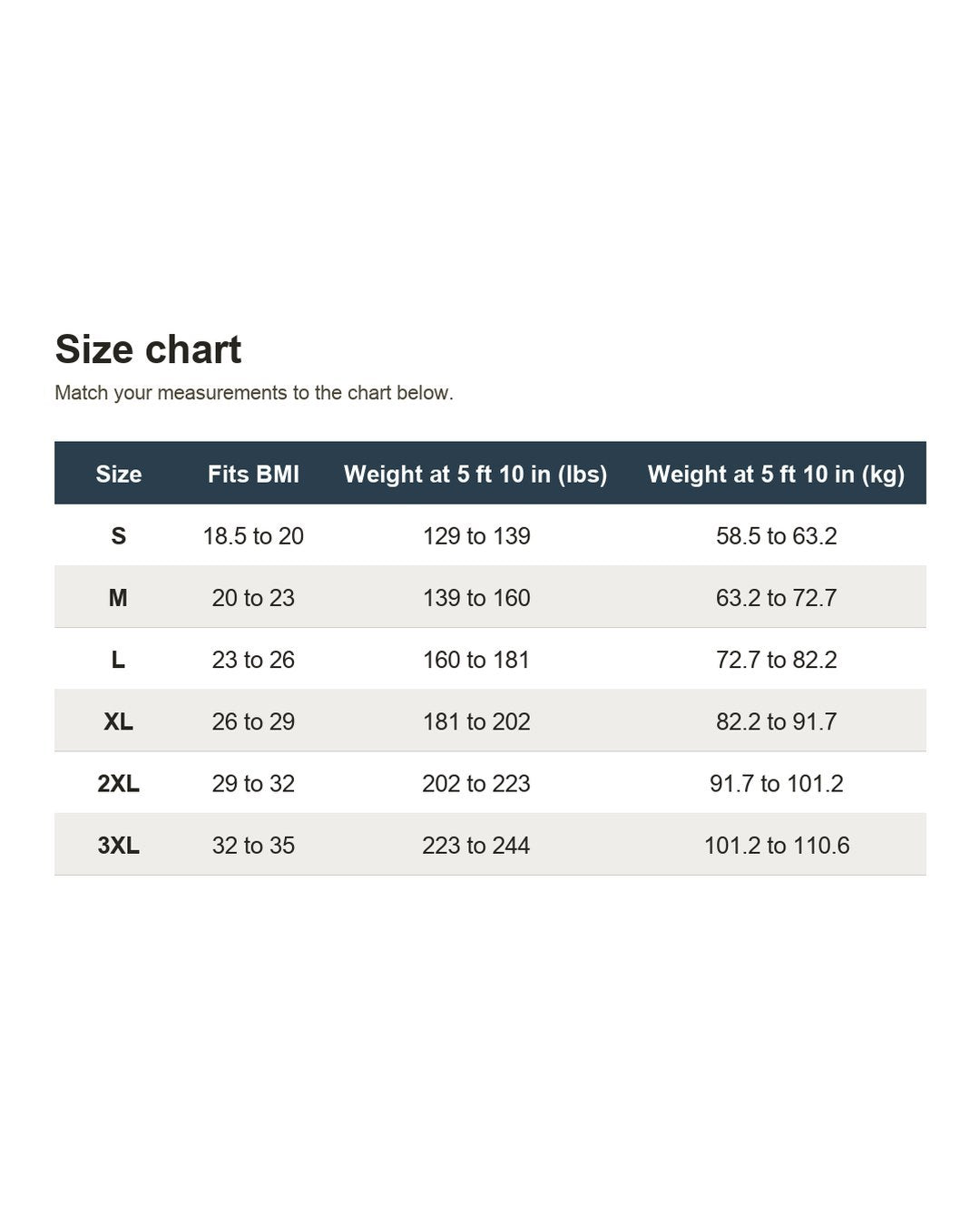 Pomence™ Textured Crew Tee. Size chart