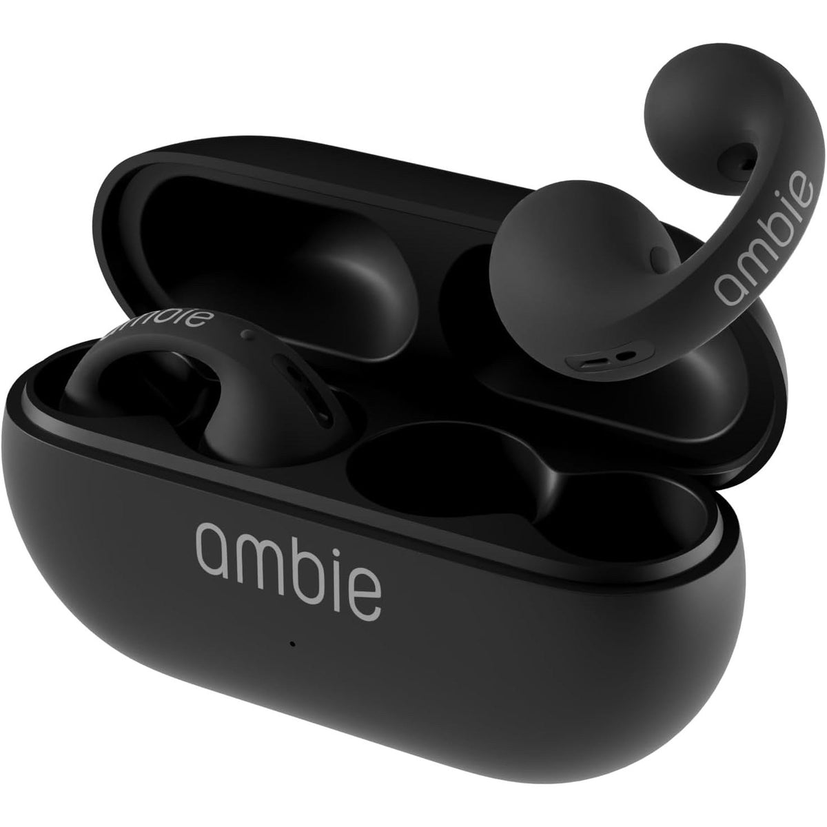 Ambie Sound Earcuffs AM-TW02. Ambie Sound Earcuffs AM-TW02 in Black with the charging case