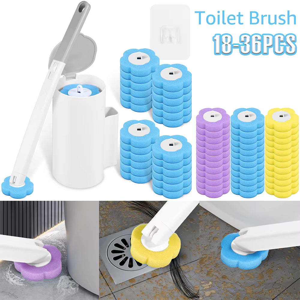 6-Piece Disposable Toilet Brush Cleaning System, Wall-Mounted Long Handle Toilet Scrubber, 360° Deep Cleaning Bathroom Kit