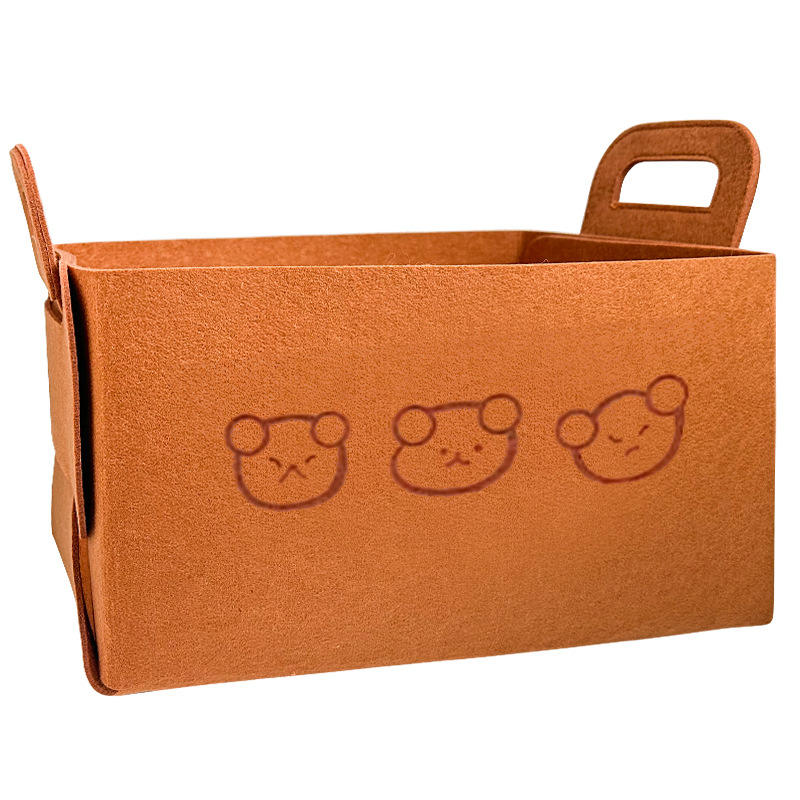 Bear-Embroidered Foldable Felt Storage Bin, Multipurpose Organizer
