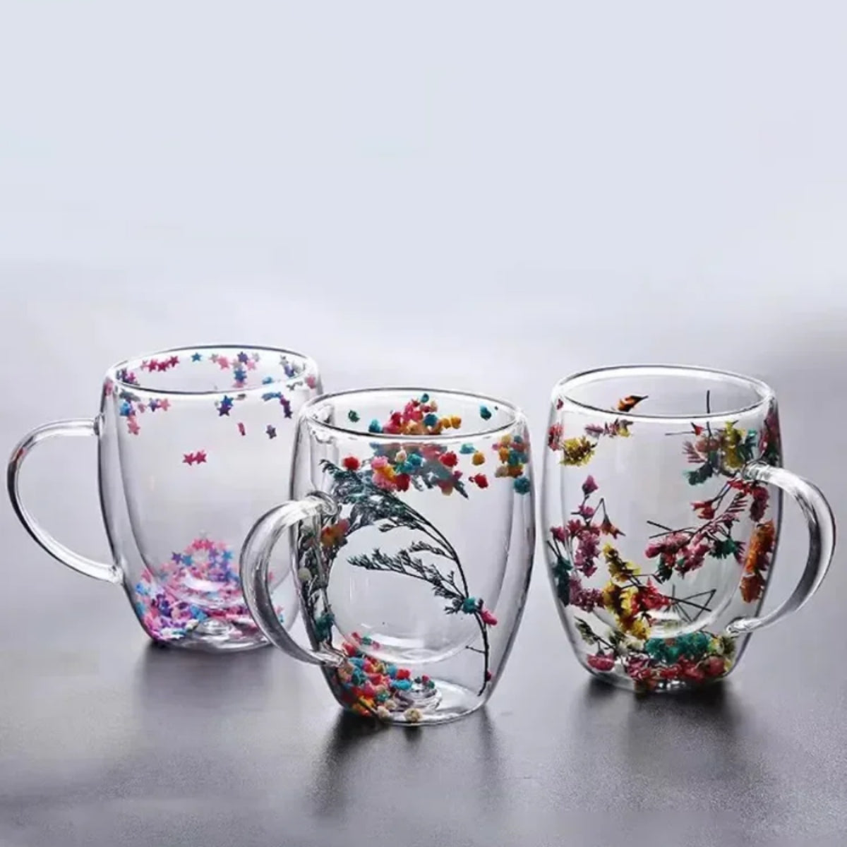 Botanical Double-Walled Dried Flower Glass Mug