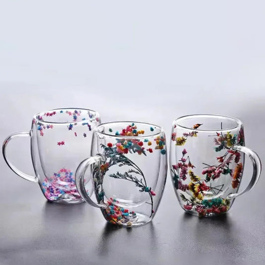 Botanical Double-Walled Dried Flower Glass Mug