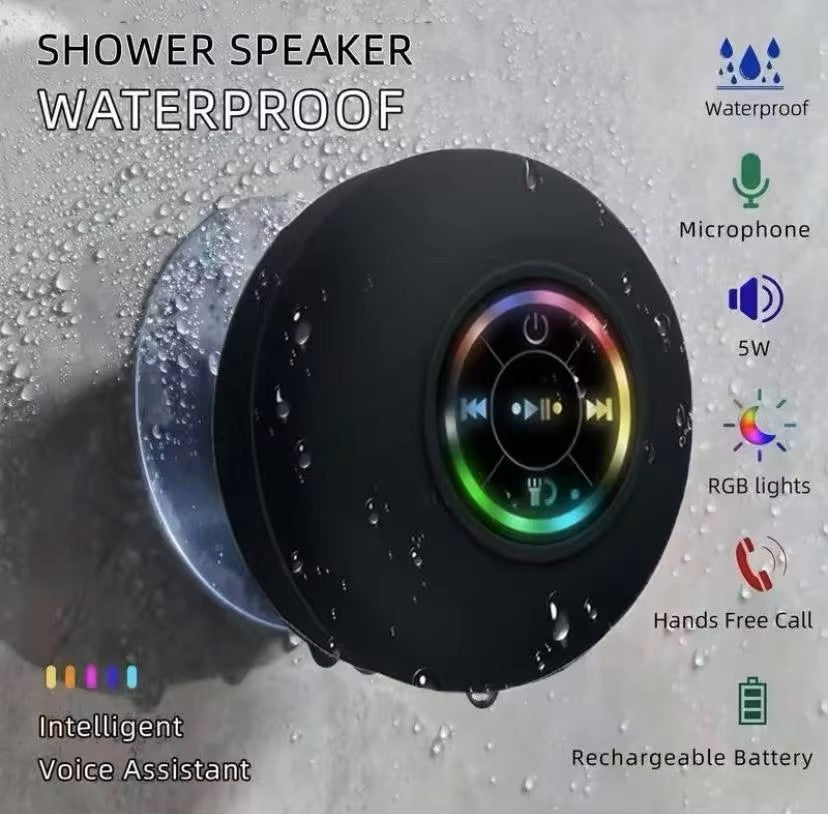 Mini Waterproof Bluetooth Shower Speaker, Suction-Cup Subwoofer with Hands-Free Mic for Bathroom, Pool, Car and Outdoor