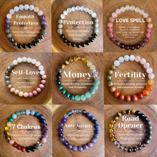 Natural Crystal Healing Bead Bracelet, Handcrafted Lucky Charm Cord