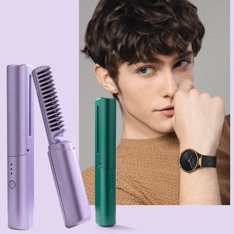 Portable Wireless Electric Hair Straightener Brush - Cordless Ionic Heating Comb for Smooth & Curly Hair - USB Rechargeable Travel Hair Styler