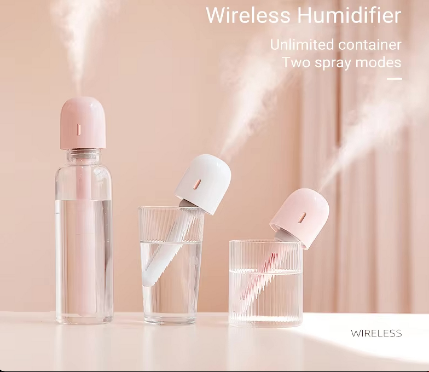 Portable Wireless Water Bottle Humidifier, Rechargeable Mini Air Diffuser & Cool Mist Maker