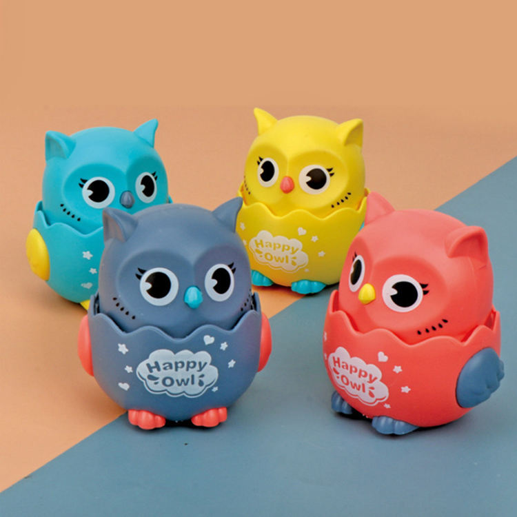 Press-and-Go Sliding Owl Toy with Rotating Head for Kids