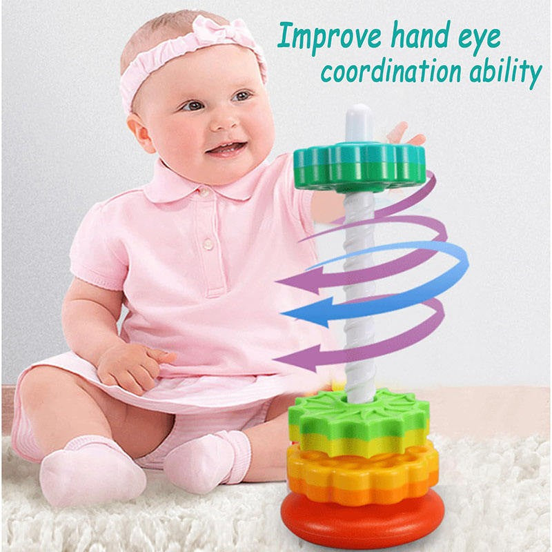 Rotating Rainbow Tower - Montessori Stacking Puzzle Toy