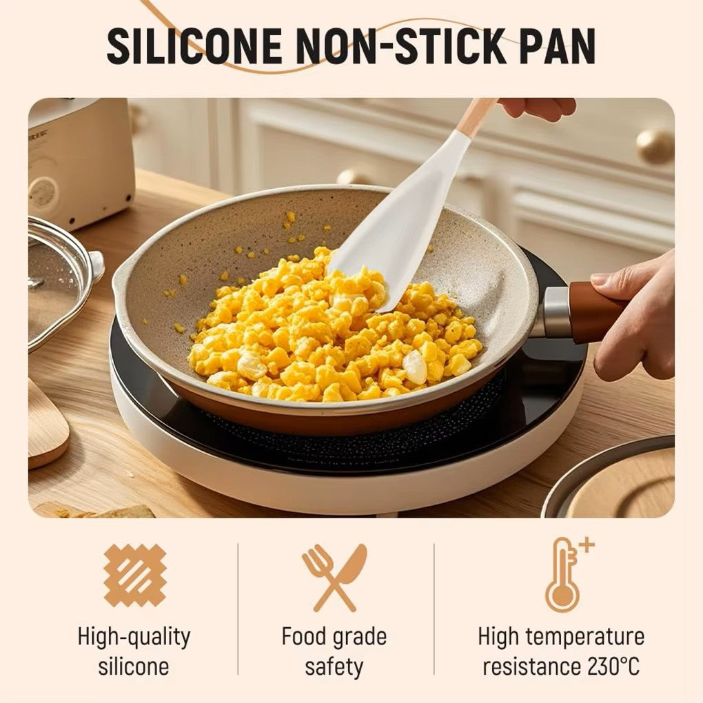Silicone Cooking Spoon with Ergonomic Wood Handle, (Black, 2-Piece Set)