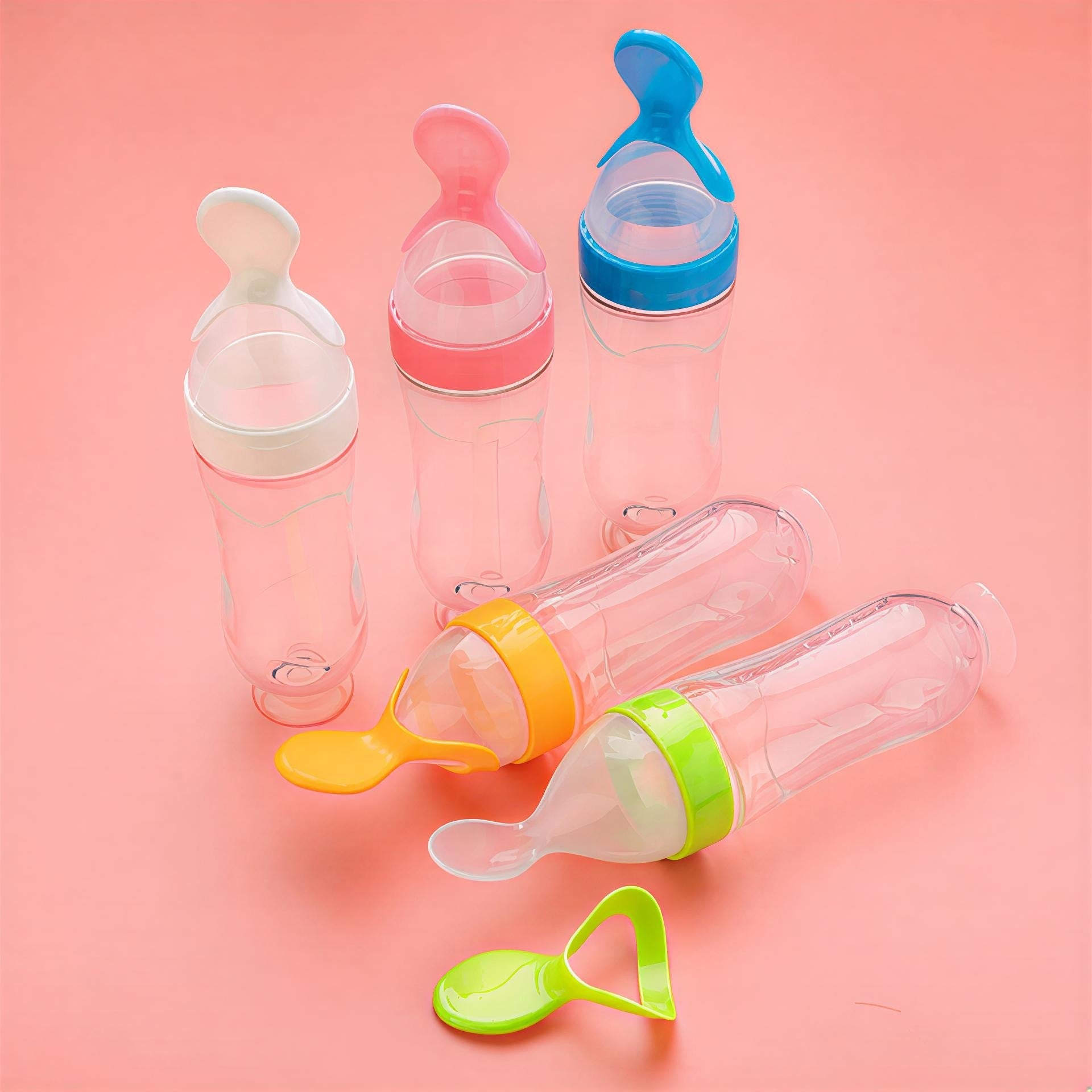 Silicone Squeeze Baby Feeding Spoon & Training Bottle