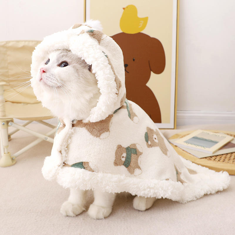 Soft Fleece Cat Cape with Hat, Cozy Convertible Cloak and Pajama Outfit for Cats