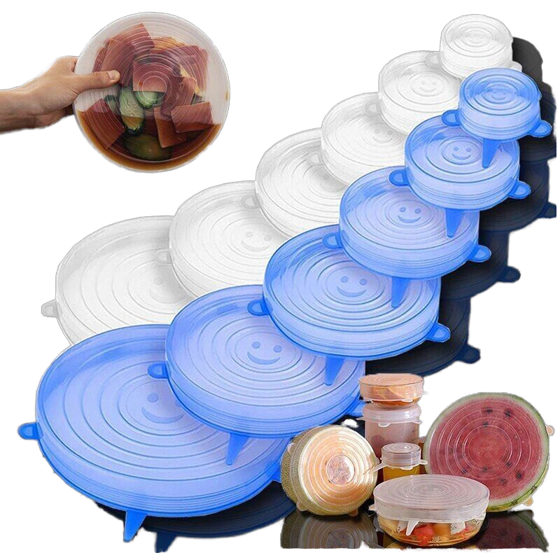 Stretch Lids Reusable Silicone Covers - 6-Pack Multi-Size Universal Food Fresh Covers