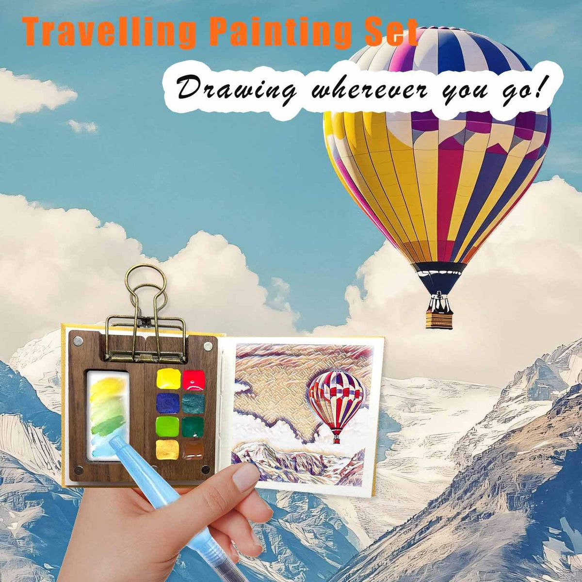 Travel Watercolor Kit, Mini Pocket Watercolor Palette Set with Watercolor Book & Paint Brush