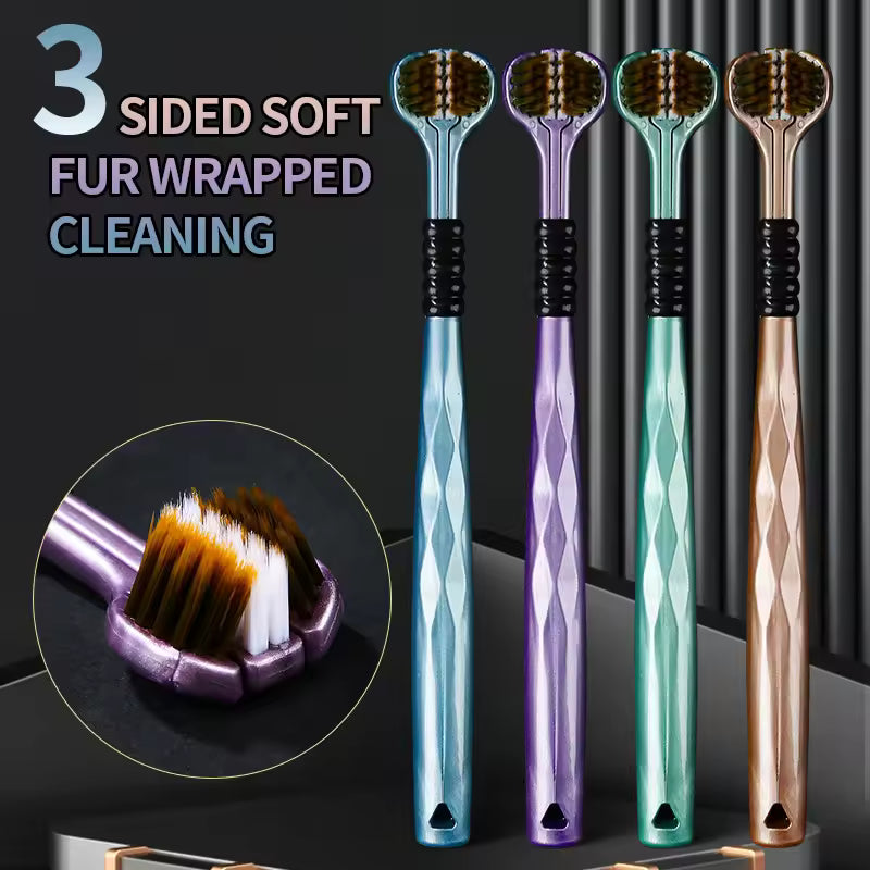 Triple Head 3-Sided Toothbrush with Tongue Scraper