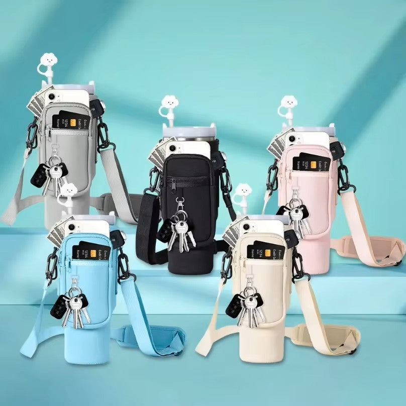 Water Bottle Carrier Bag with Adjustable Shoulder Strap, Insulated Water Bottle Holder Pouch for 500ml-1500ml Bottles, Travel & Gym Sling