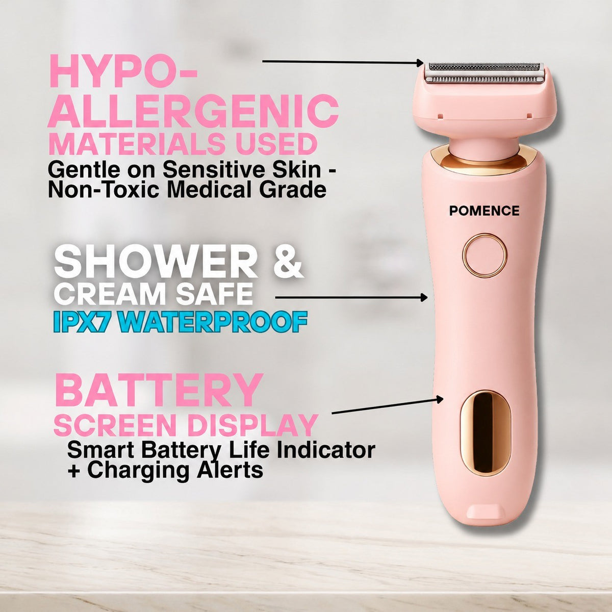 Shower safe IPX7 waterproof with battery screen display
