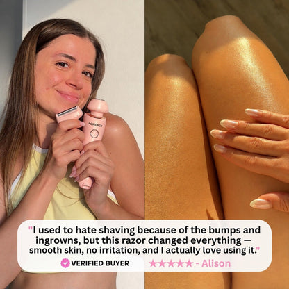 Customer holding the pink shaver