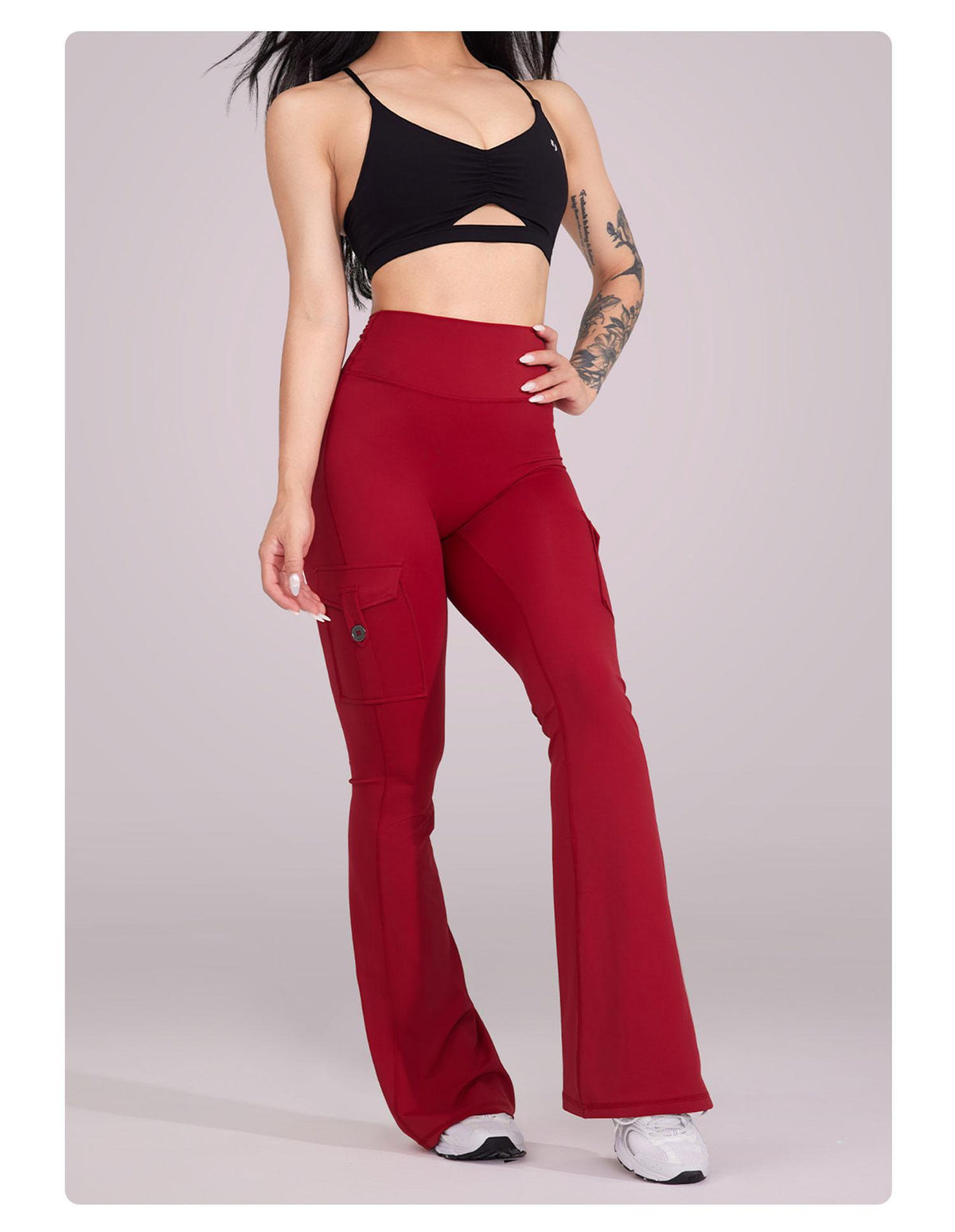 Flare cargo pocket leggings, front view