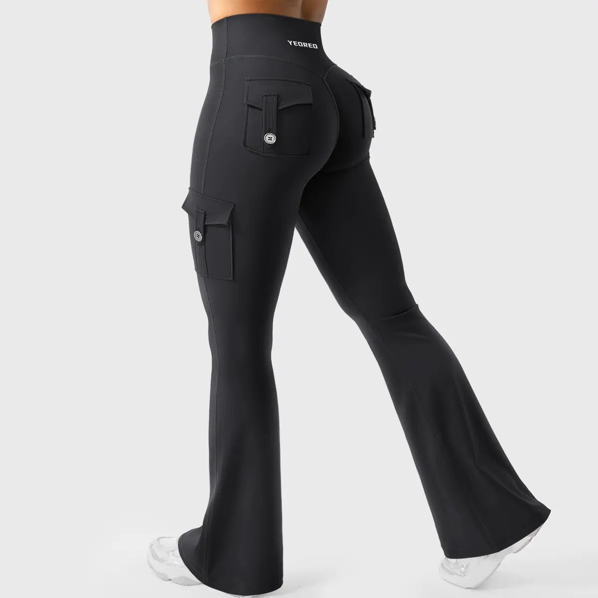 Flare Cargo Pocket Leggings in Black