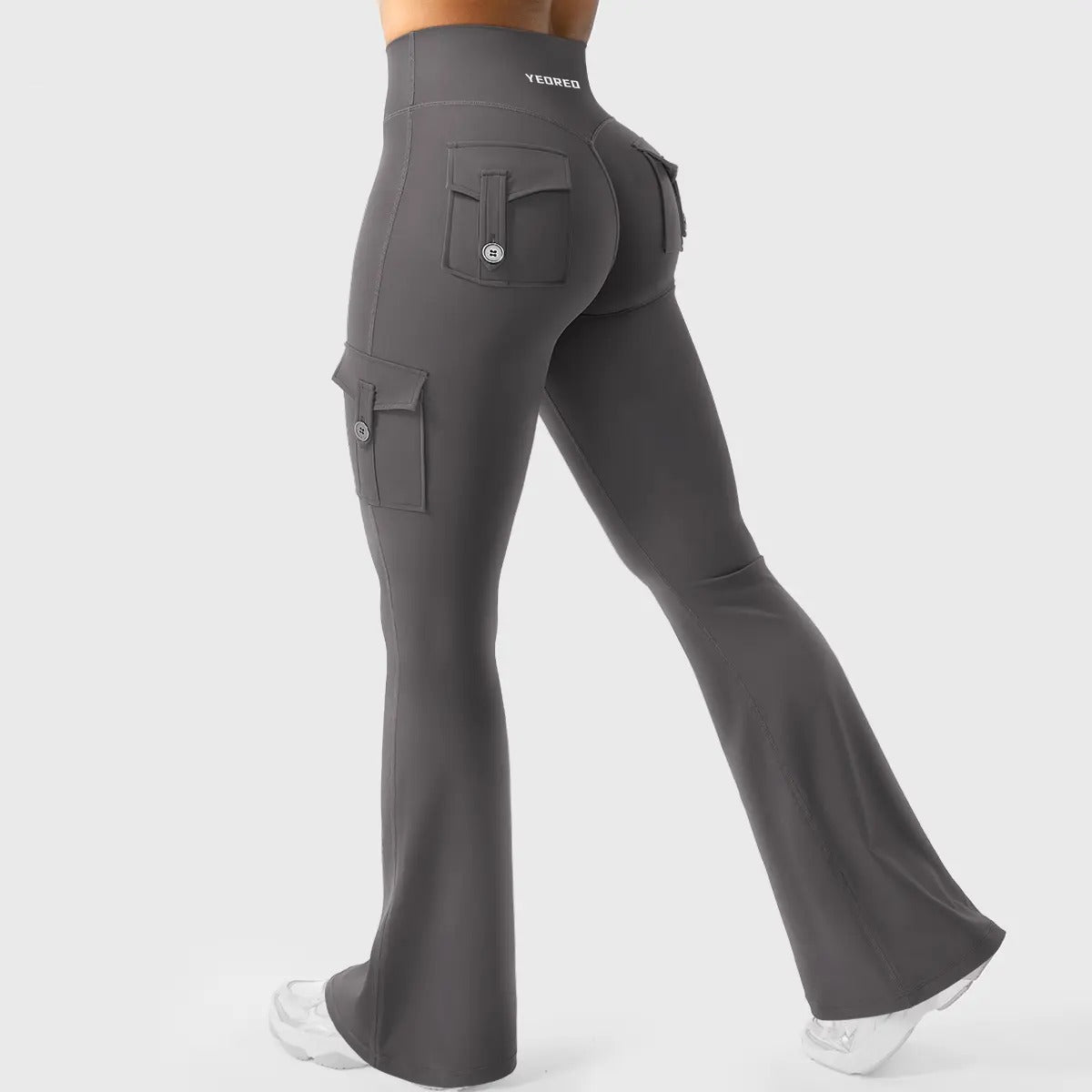 Flare Cargo Pocket Leggings in Dark Grey