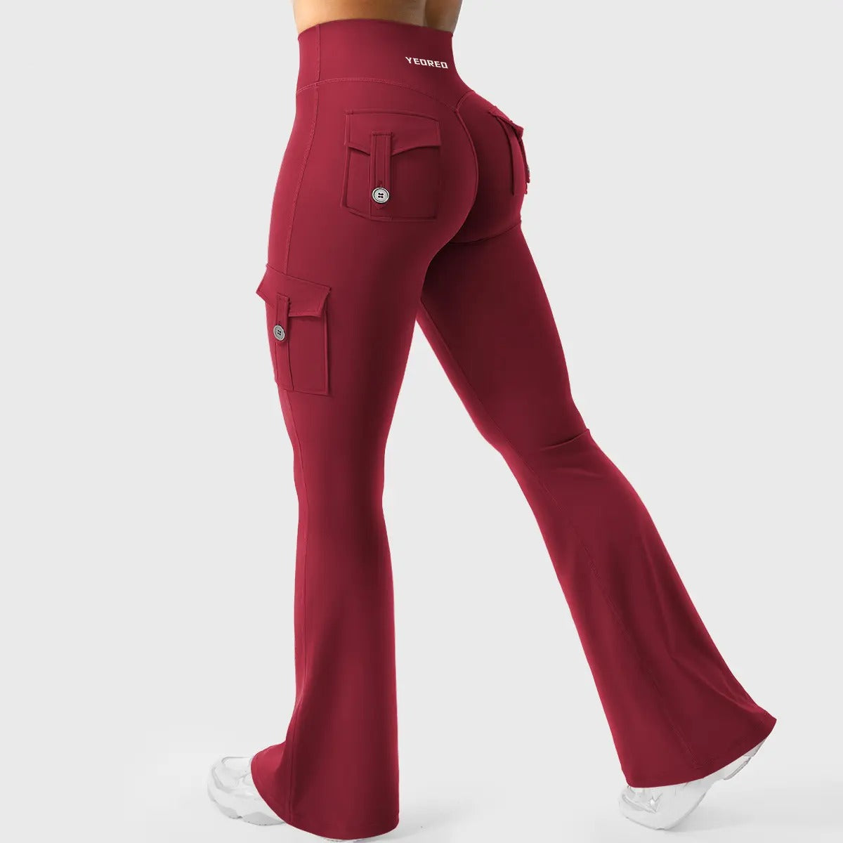 Flare Cargo Pocket Leggings in Wine