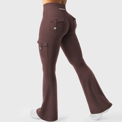 Flare Cargo Pocket Leggings in Plum Brown