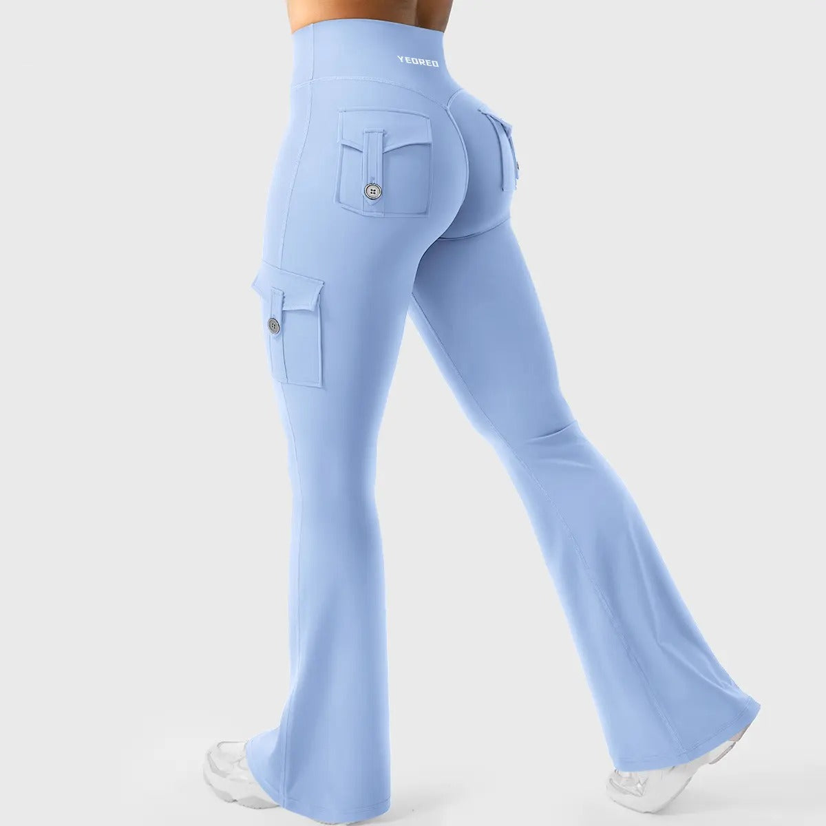 Flare Cargo Pocket Leggings in Light Blue