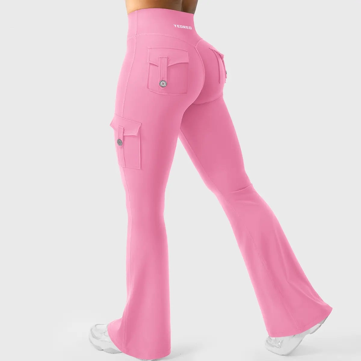 Flare Cargo Pocket Leggings in Begonia Pink